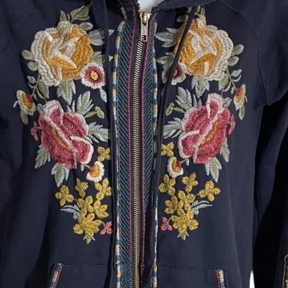 Johnny Was Heavily Embroidered Deep Navy Cherelle Zip Up Front  Hoodie oversized - Picture 7 of 13